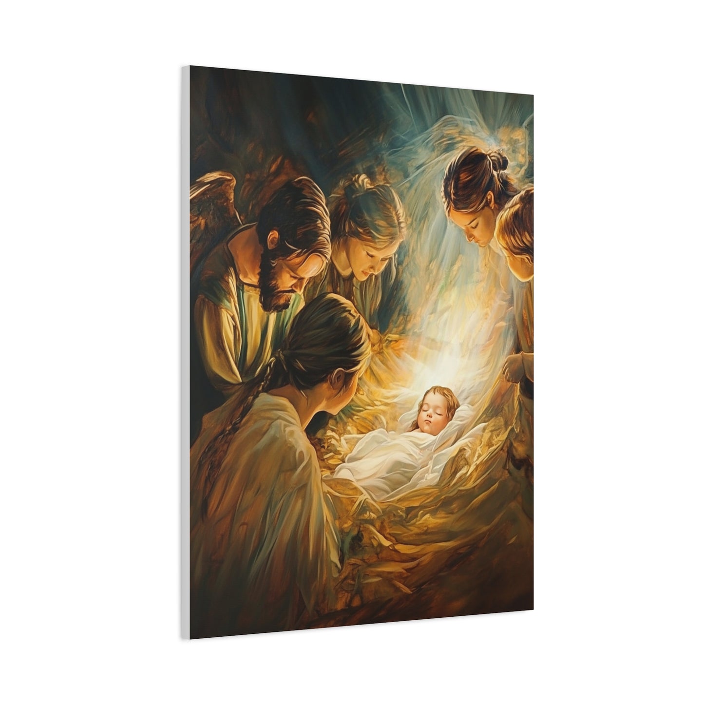 Jesus Nativity w Angels Catholic Canvas Wall Art, Christian Decor