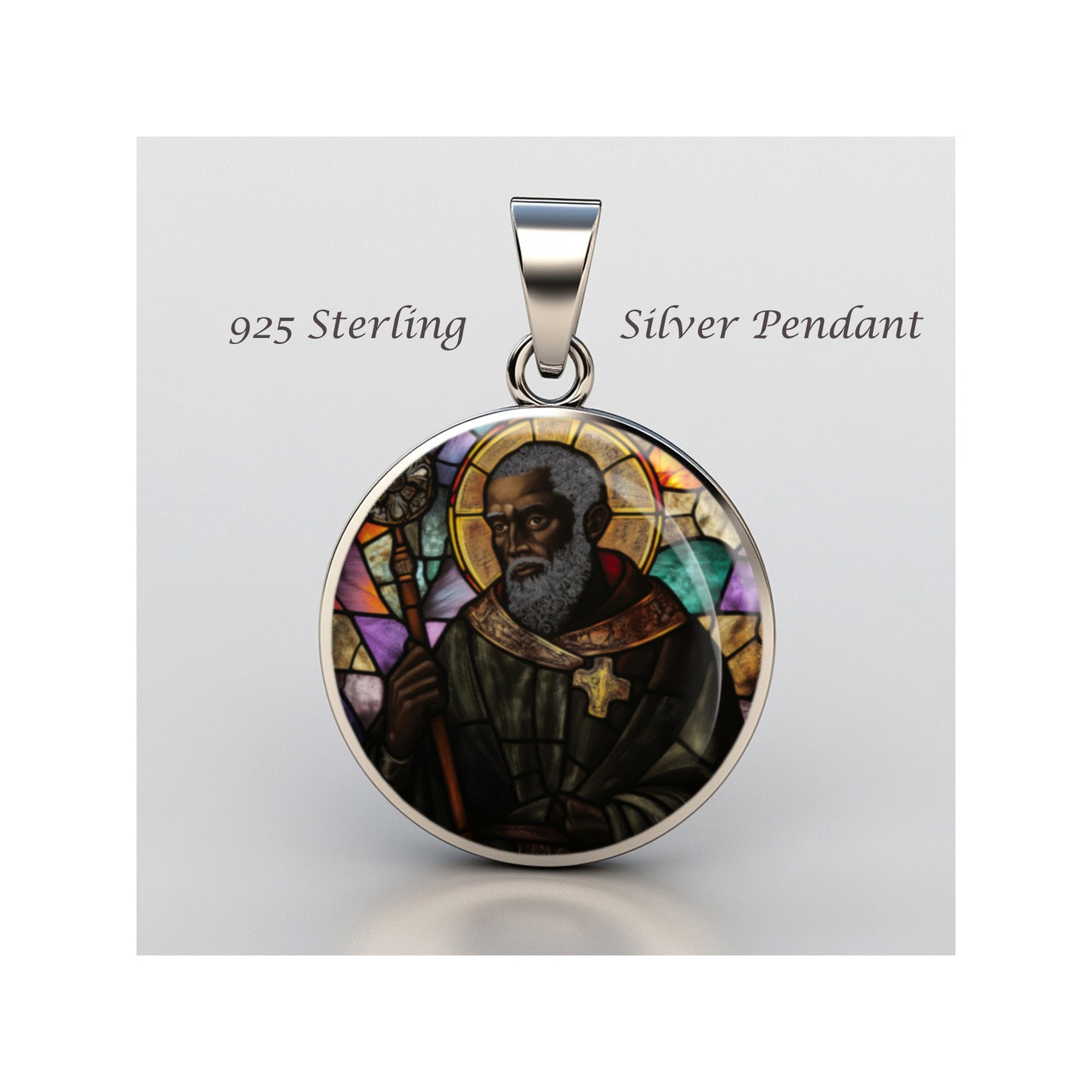 Saint Benedict The Moor Catholic sterling silver 925 Christian Medal Patron image 0