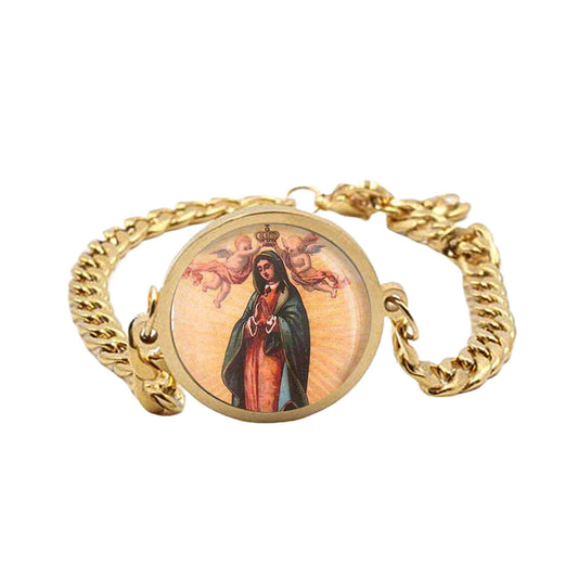 Our Lady Guadalupe Curb Bracelet Gold or Silver tone Religious