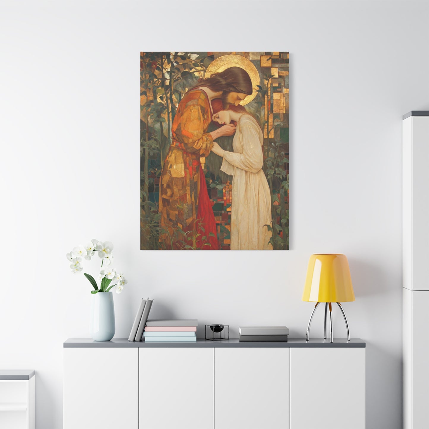 Healing Love - Christ Embracing Mary Magdalene Catholic Canvas Wall Art, Christian Decor