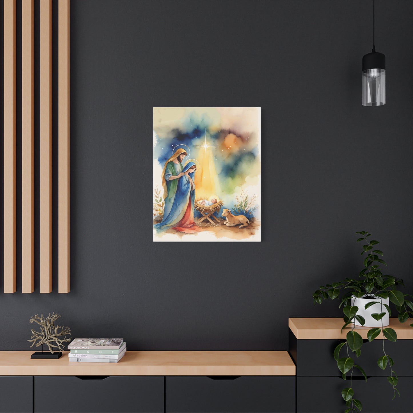 Nativity Scene Holy Family Canvas Wall Art, Christian Decor