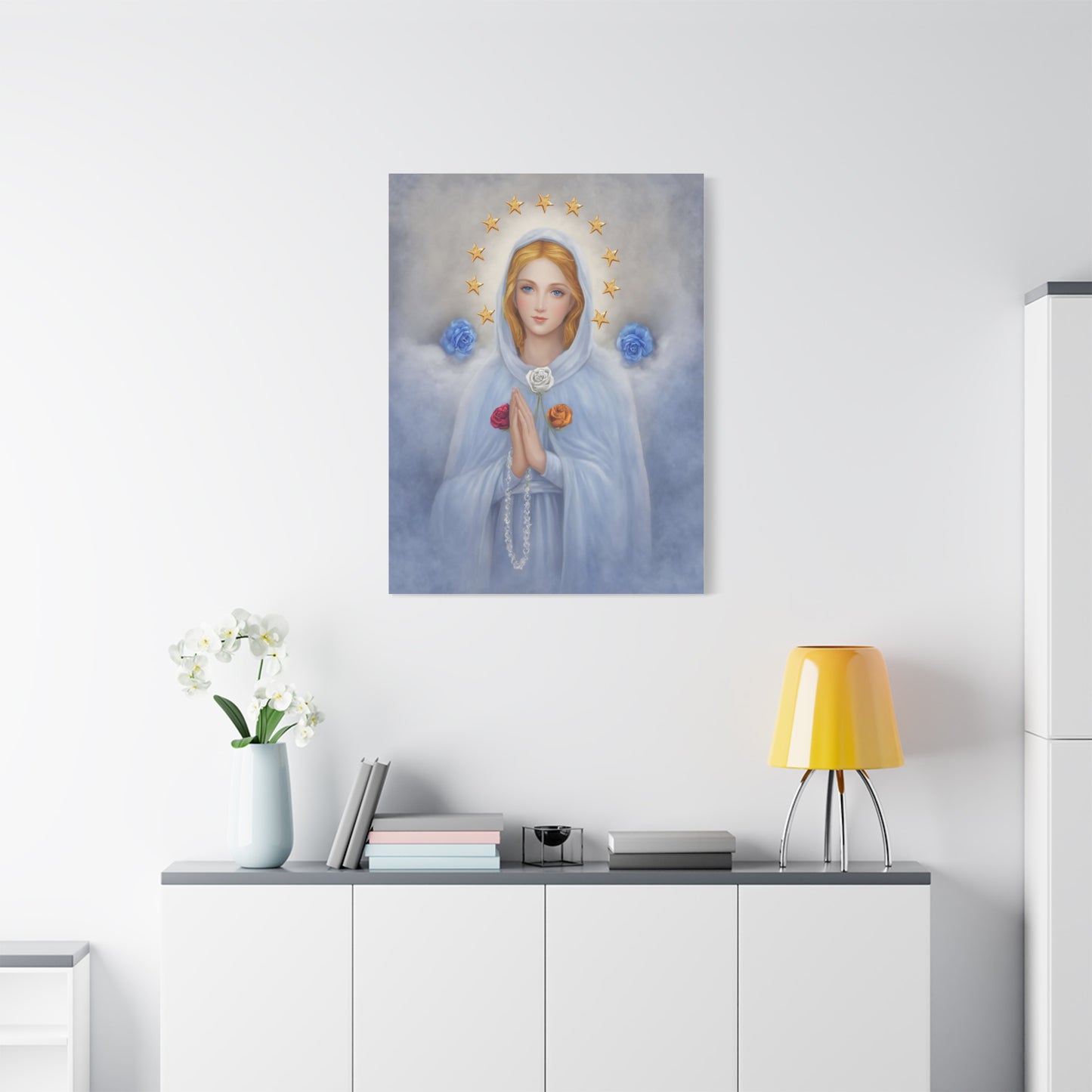 Rosa Mystica Mary Catholic Canvas Wall Art, Christian Decor