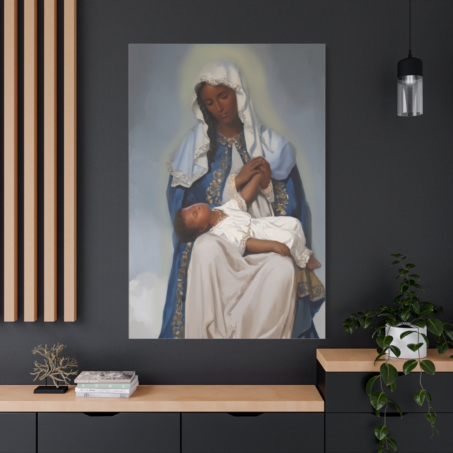 Our Lady Providence Mary Brown Skin Catholic Canvas Wall Art, Christian Decor