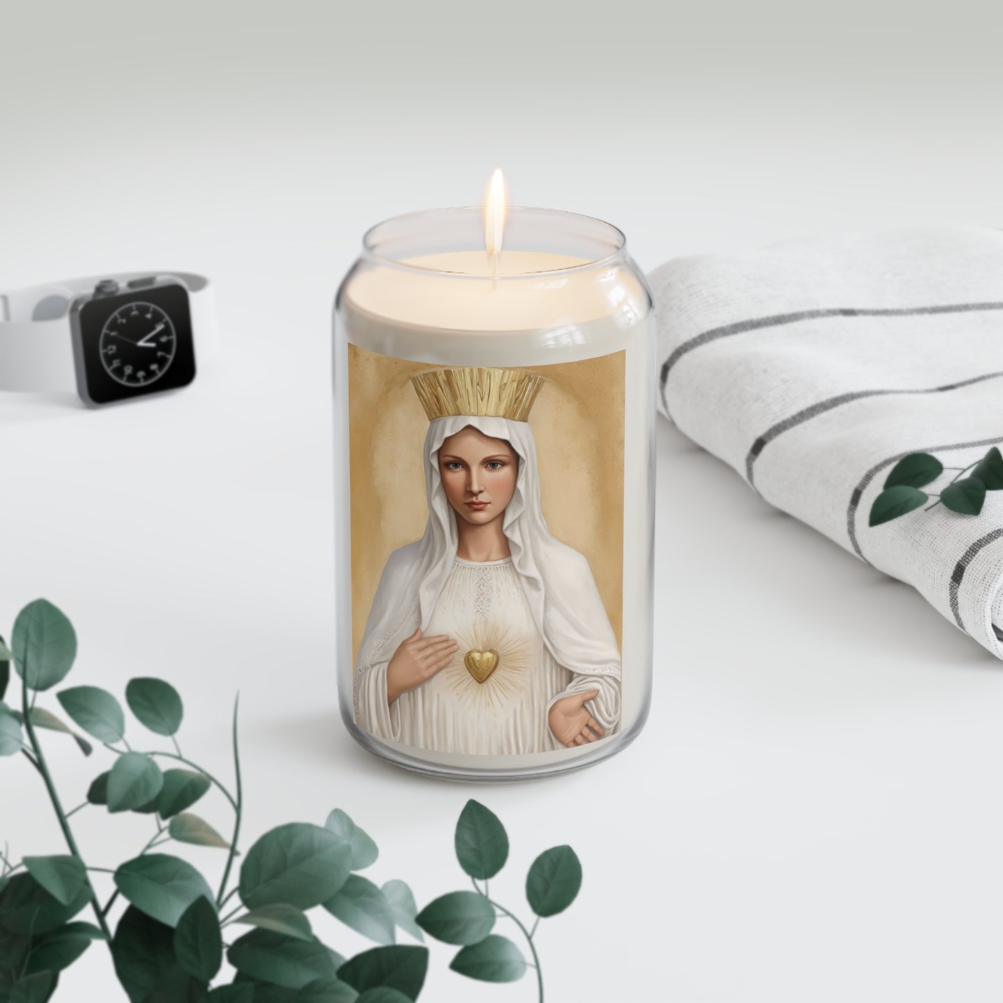 Our Lady Mary Beauraing Catholic Serenity Scented Candle, 13.75oz | Relaxation Gift, Home Decor, Calm Atmosphere, Religious Decor