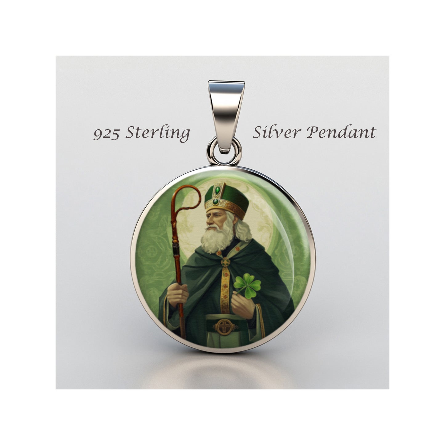 Saint Patrick Catholic sterling silver 925 Christian Medal Patron Pendant image 0
