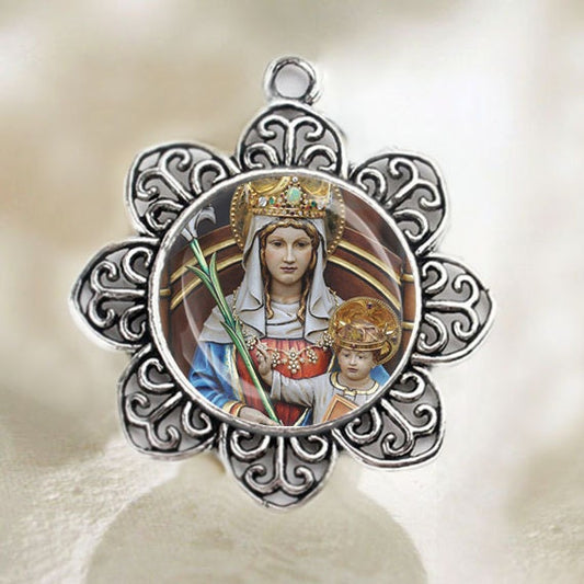 Our Lady of Walsingham Medal Catholic Christian Pendant Silver Tone Jewelry