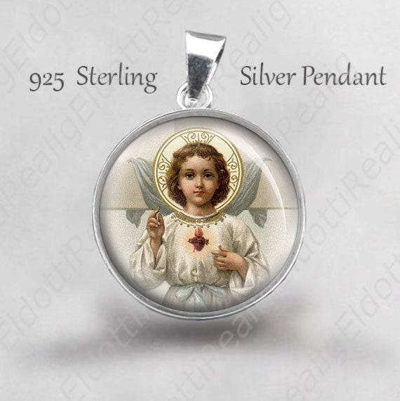 Child Jesus Religious Christian Medal. 925 Sterling Silver Pendant Sacred Heart Jesus. Religious Medal Jewelry NEW
