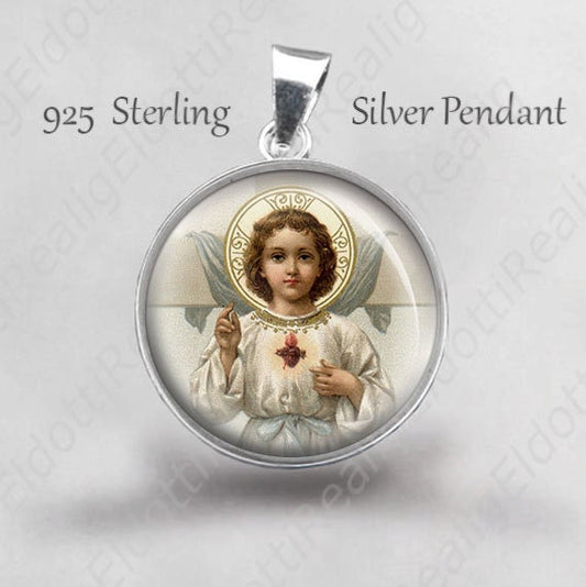 Child Jesus Religious Christian Medal. 925 Sterling Silver Pendant Sacred Heart Jesus. Religious Medal Jewelry NEW