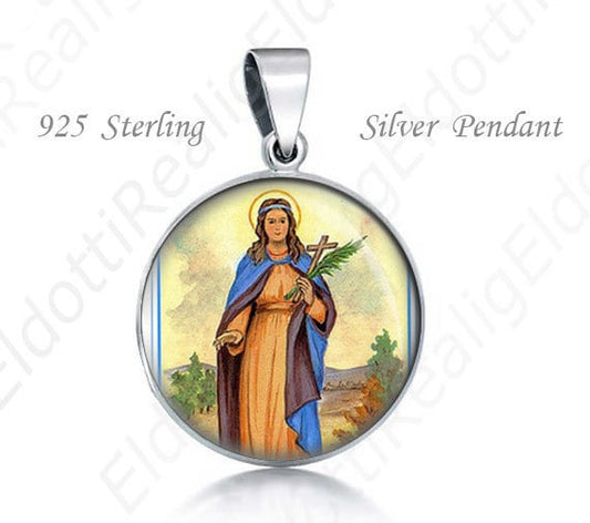 St Natalia de Cordoba Religious Christian 925 Sterling Silver Medal Round Pendant 20mm Jewelry for Necklace