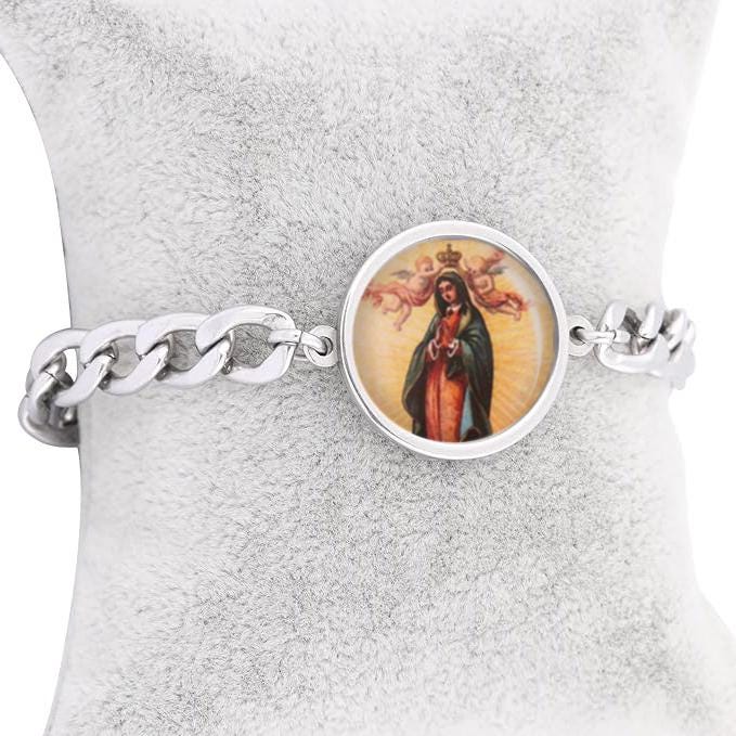 Our Lady Guadalupe Curb Bracelet Gold or Silver tone Religious