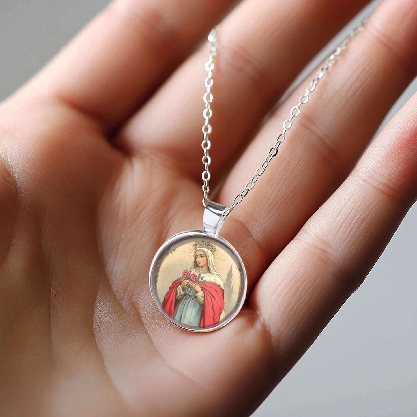 St. Elizabeth of Hungary Princess Thuringia Catholic Medal Christian Pendant Necklace