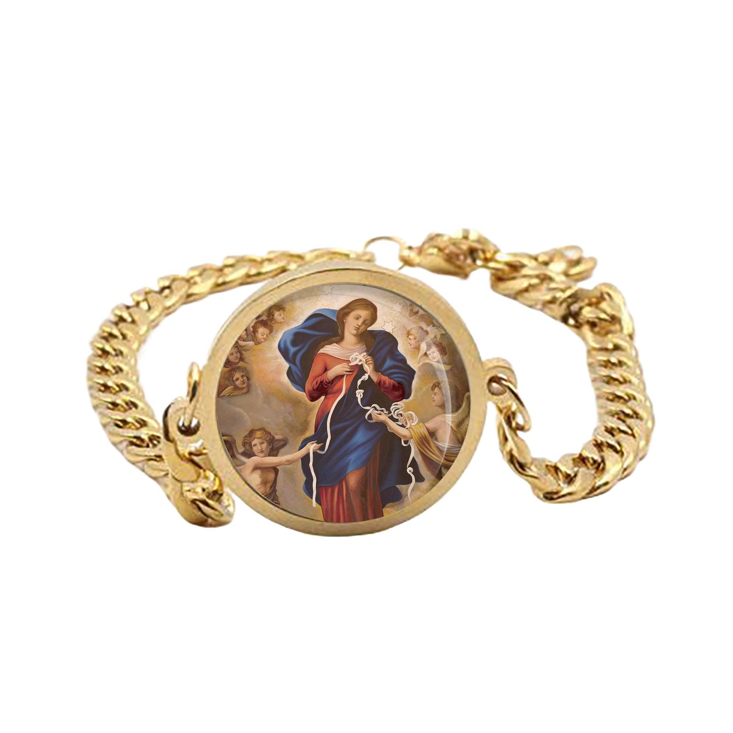 Our Lady Untier Of Knots Curb Bracelet Gold or Silver tone Religious Jewelry Simple Chain
