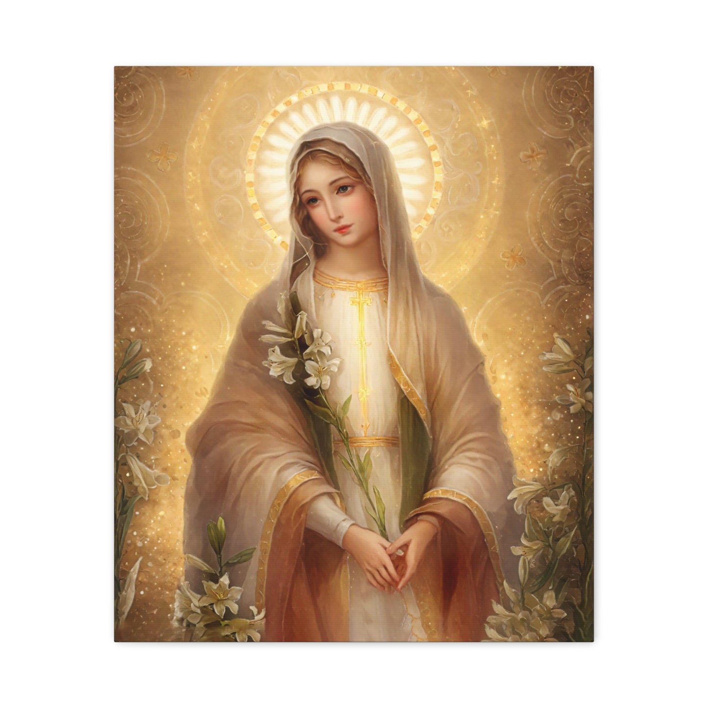 Ready to Hang - Mother Mary Our Lady of the Lilies Catholic Canvas Wall Art, Christian Decor