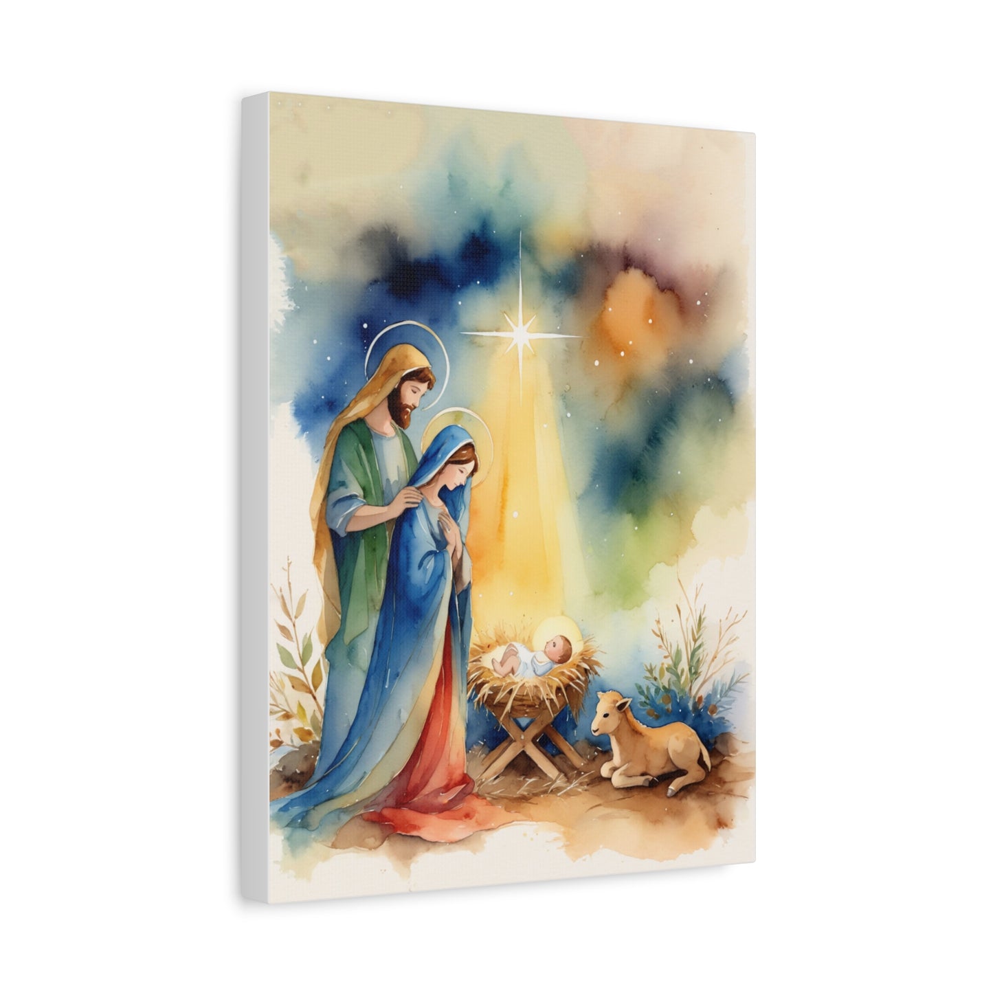 Nativity Scene Holy Family Canvas Wall Art, Christian Decor