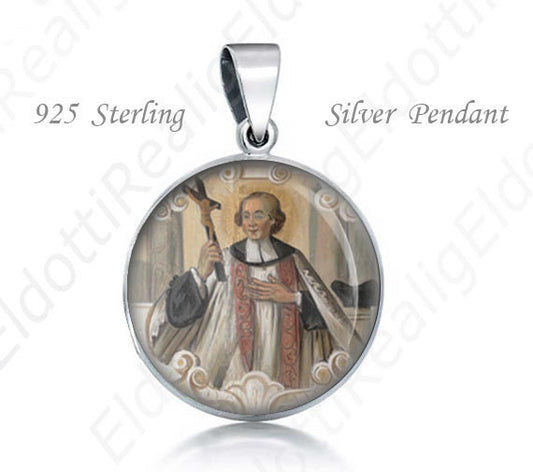 St Eulogius of Cordoba Sterling Silver Pendant. Religious Christian 925 Silver Medal Round 20mm Patron Saint