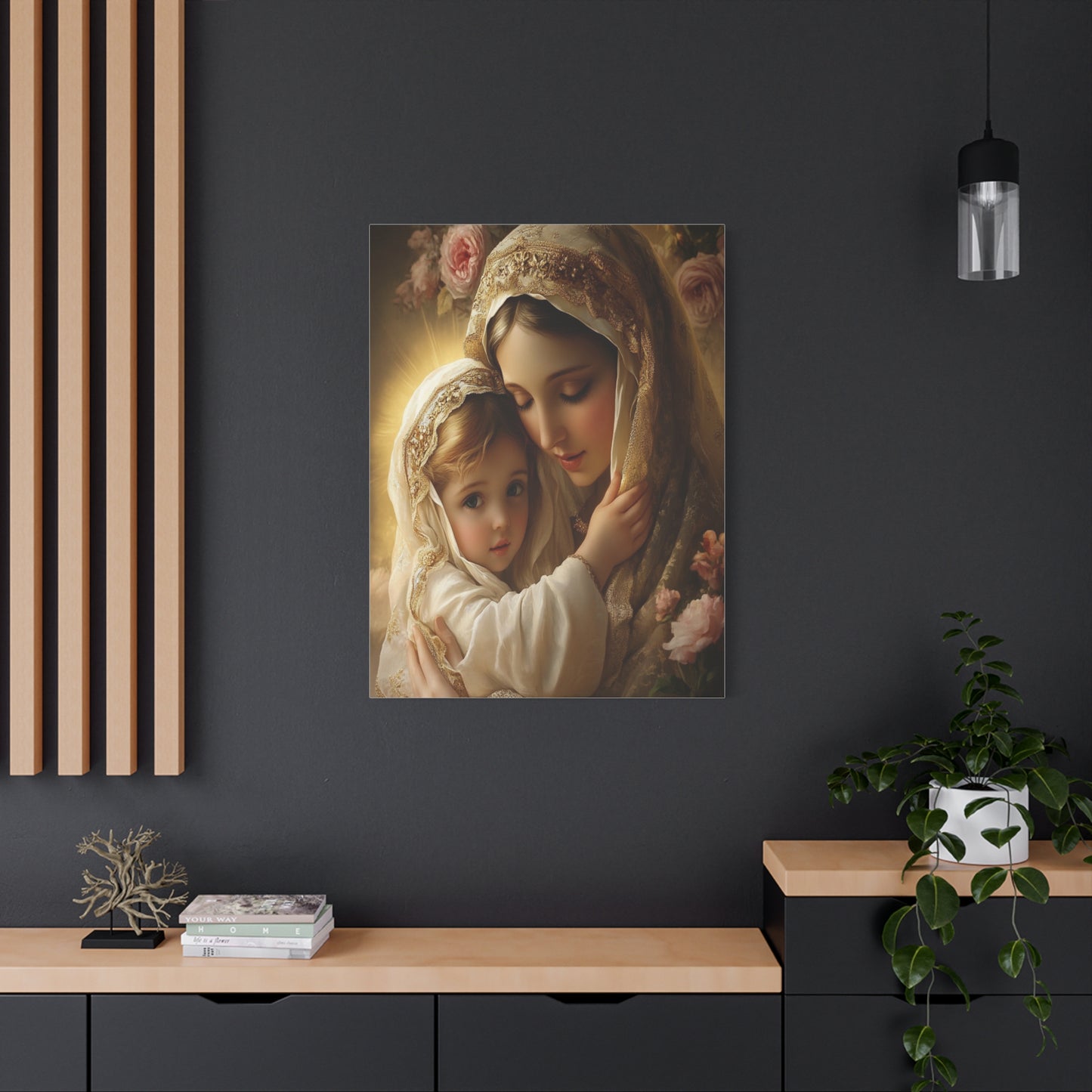 Mother Mary with Jesus Catholic Canvas Wall Art, Christian Decor