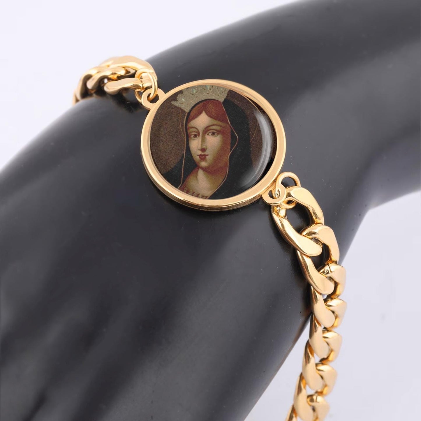 Our Lady Sassola In Campogalliano Curb Bracelet Gold or Silver tone Religious Jewelry Simple Chain