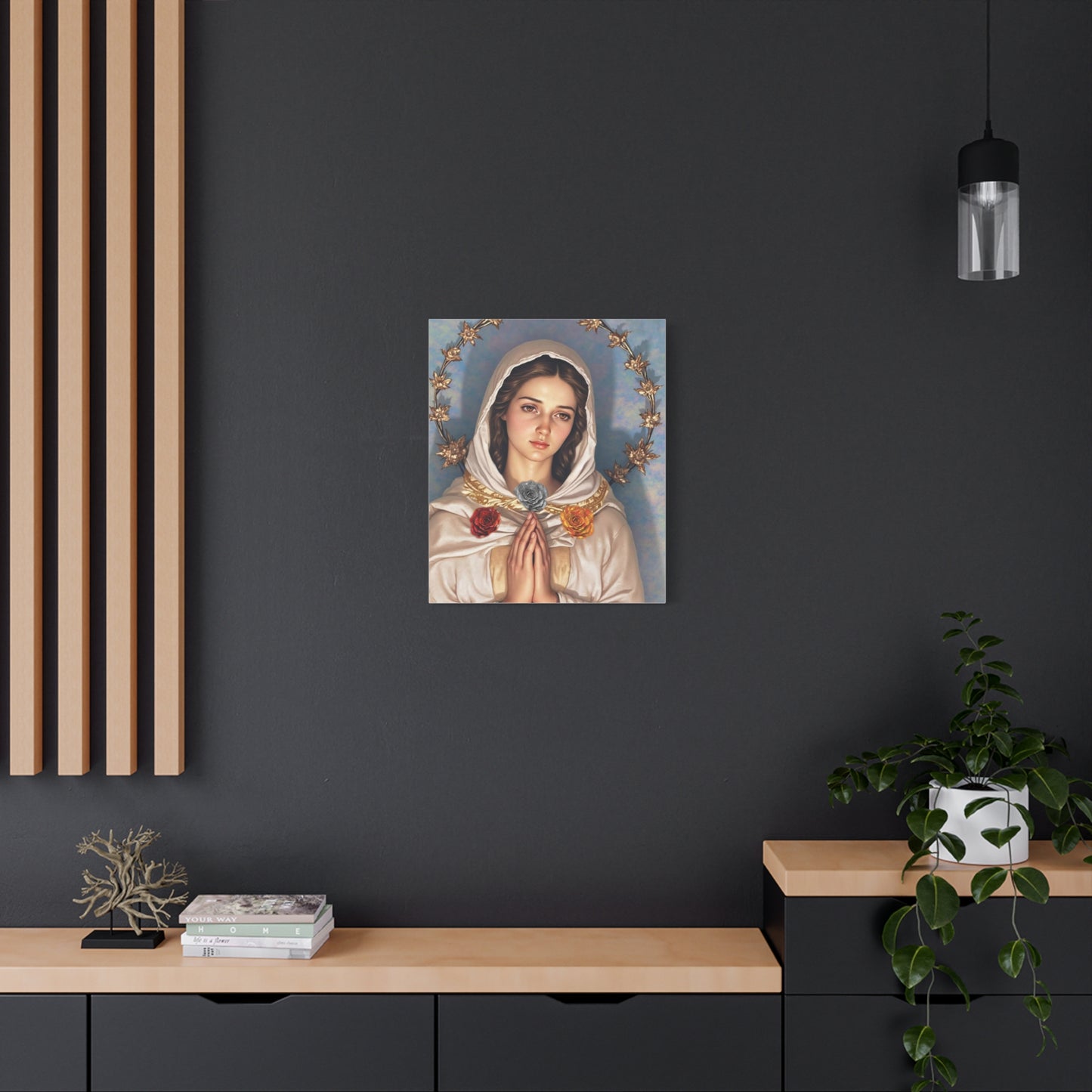 Our Lady Mary Rosa Mystica Catholic Canvas Wall Art, Christian Decor