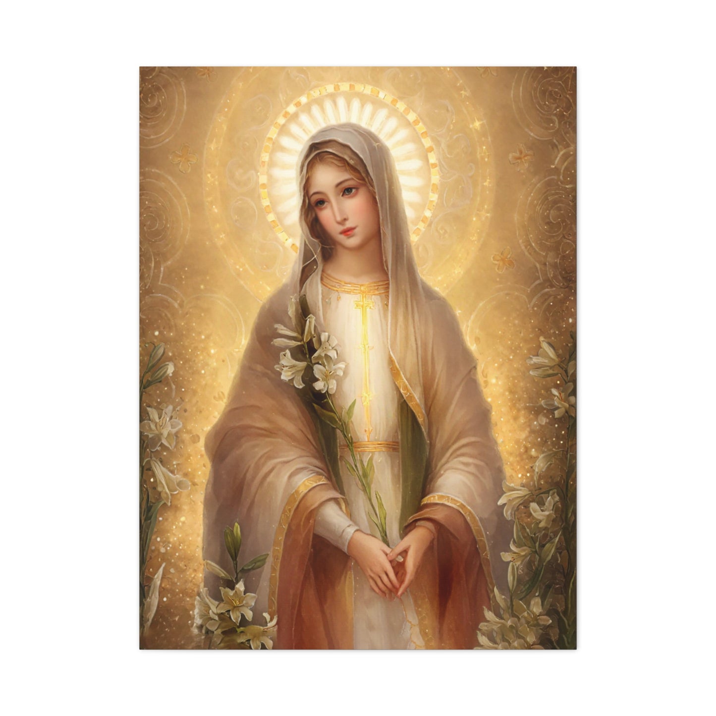Ready to Hang - Mother Mary Our Lady of the Lilies Catholic Canvas Wall Art, Christian Decor