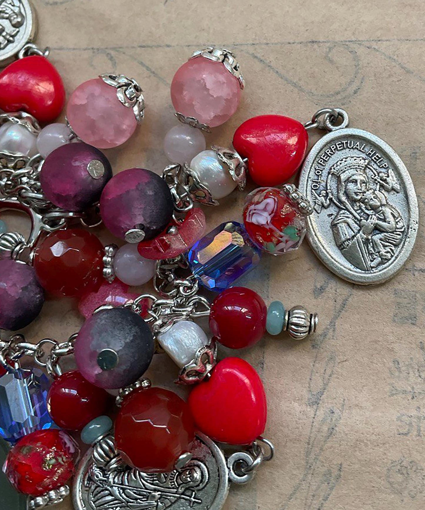 Immaculate Mary and Sacred Heart Jesus Catholic Religious Handmade Bracelet with Gemstones