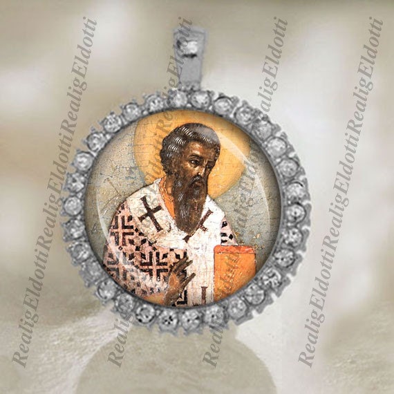 St Andrew the Archbishop of Crete Christian Silver Tone Medal Cabochon Pendant