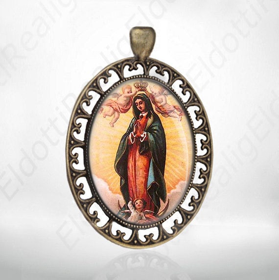 Our Lady of Guadalupe Catholic Medal, Religious Jewelry Pendant Bronze