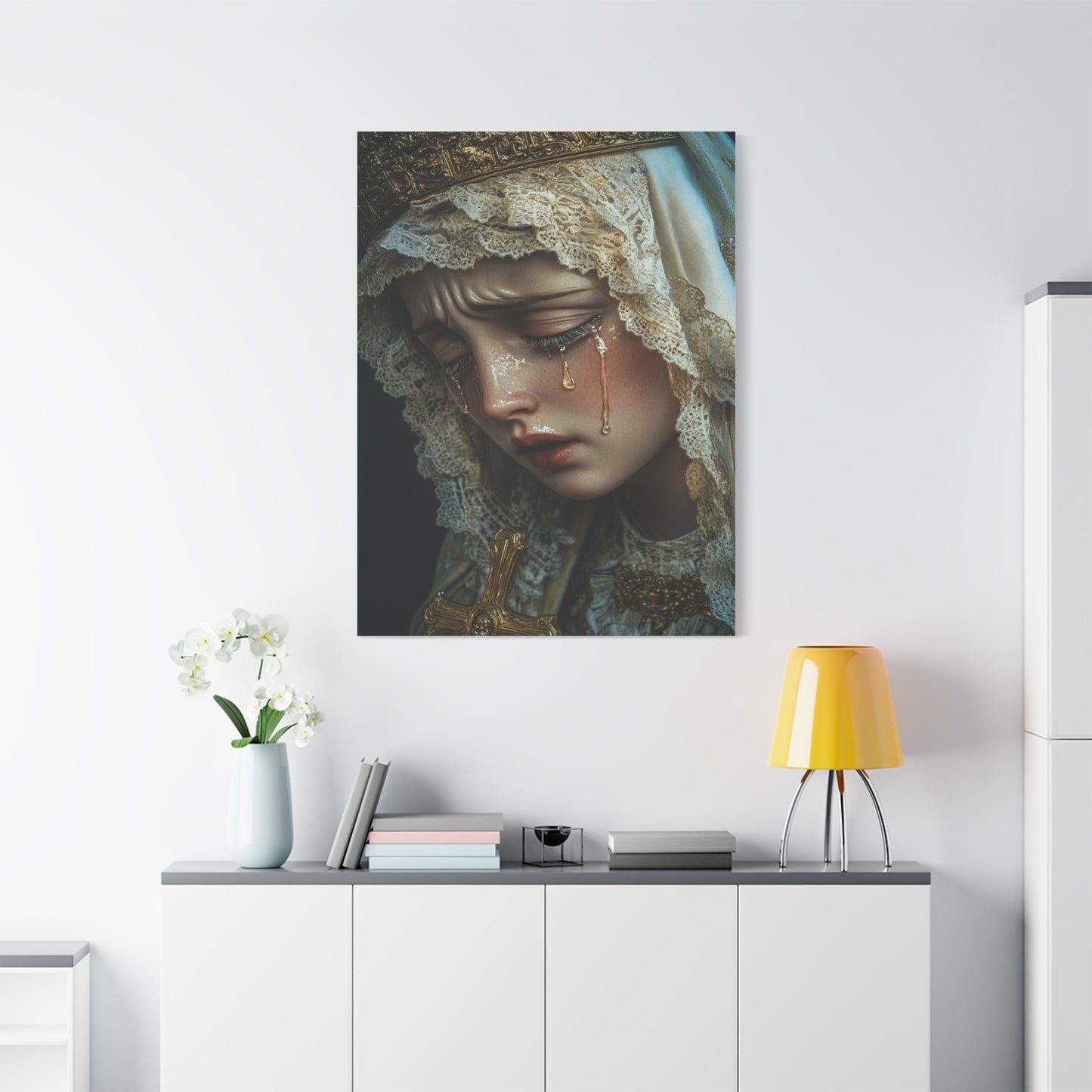 Sorrowful Mary - Holy Mary with Tears Catholic Canvas Wall Art, Christian Decor