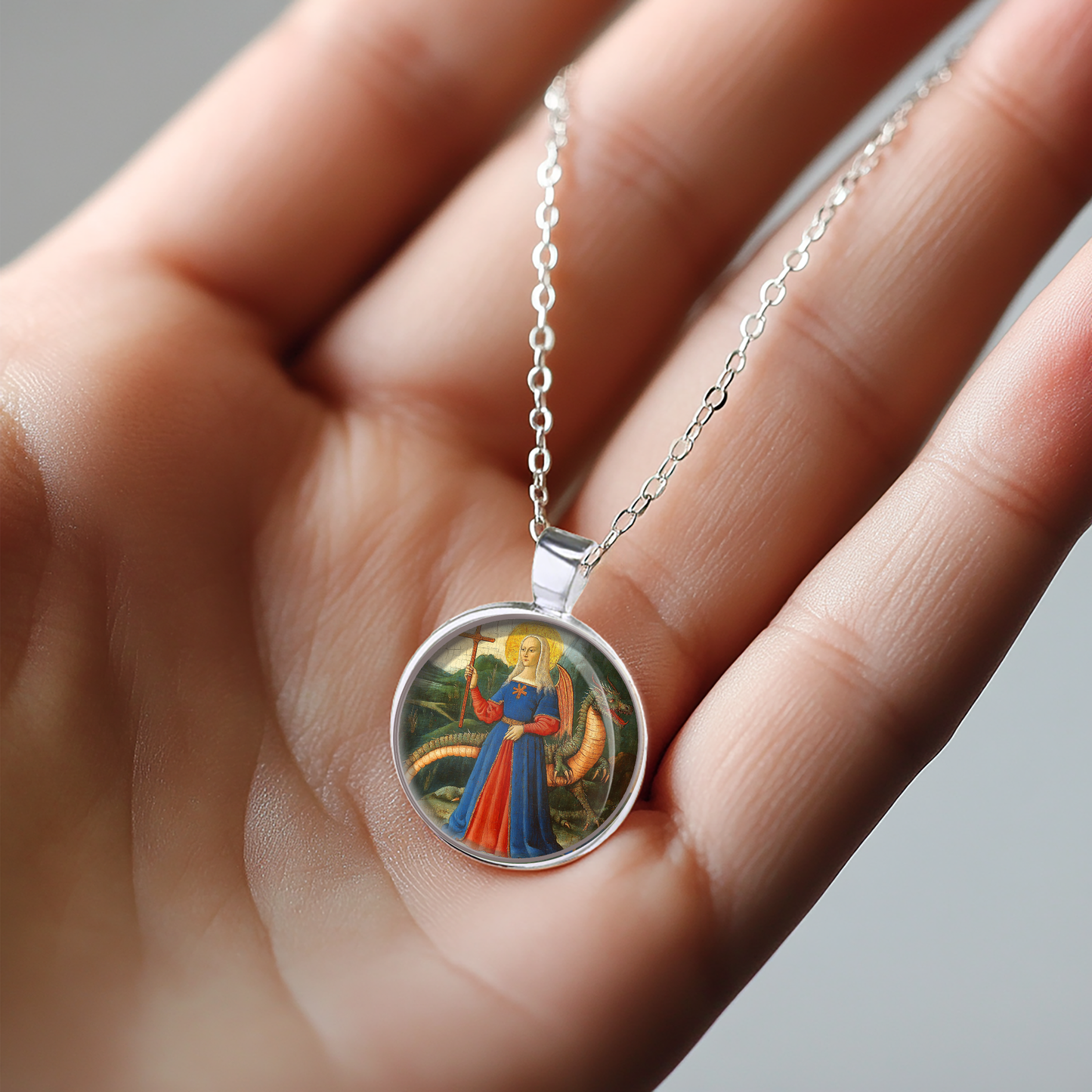 St. Martha Tarasque Necklace Catholic Saint Pendant Medal image 3