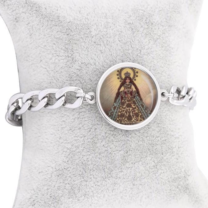 Our Lady Antipolo Peace Mary Curb Bracelet Gold or Silver tone Religious Jewelry Simple Chain