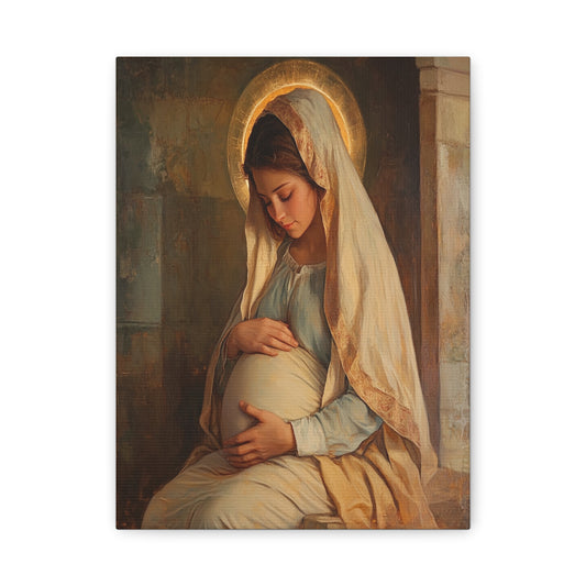 Mother Mary During Her Pregnancy Catholic Canvas Wall Art, Christian Decor