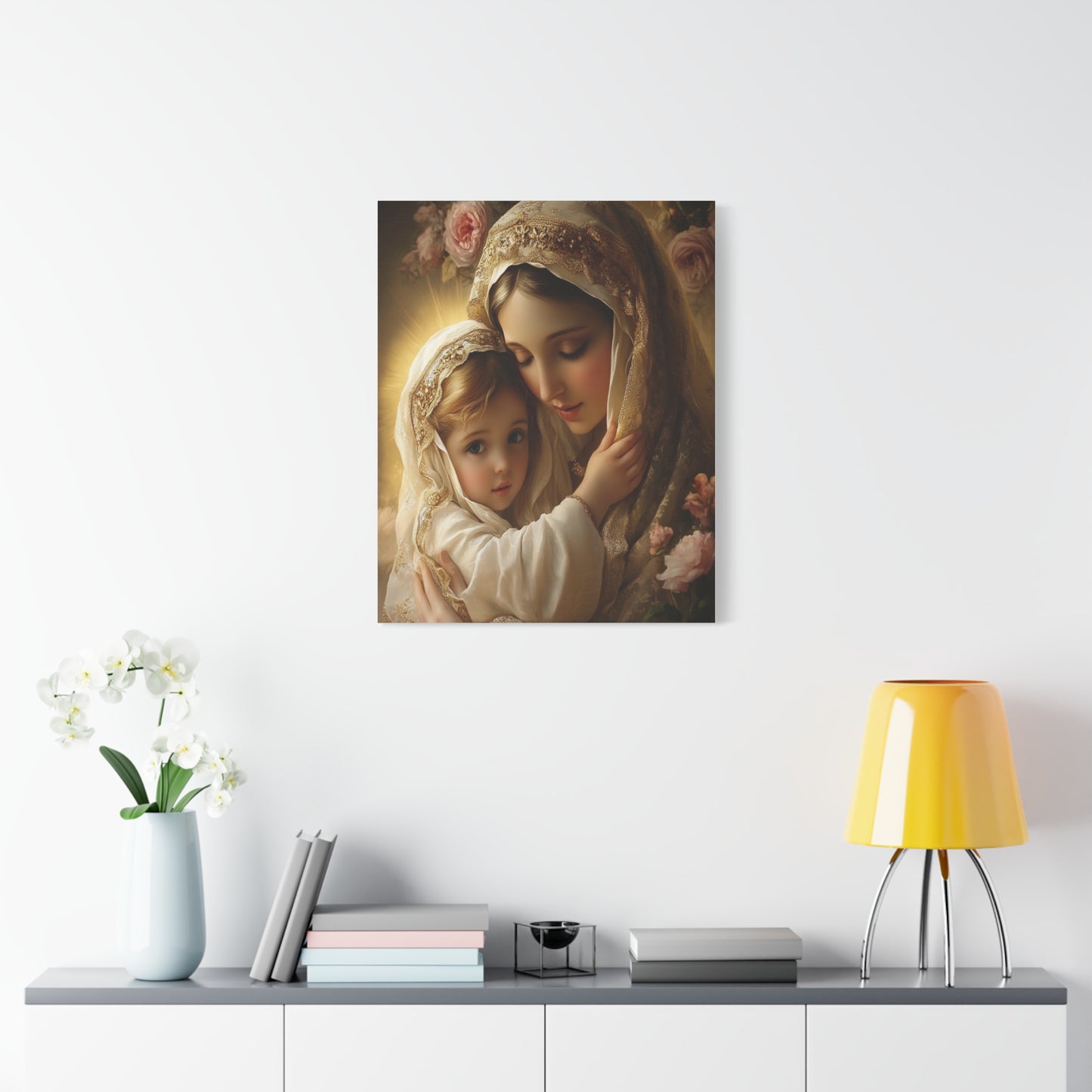 Mother Mary with Jesus Catholic Canvas Wall Art, Christian Decor