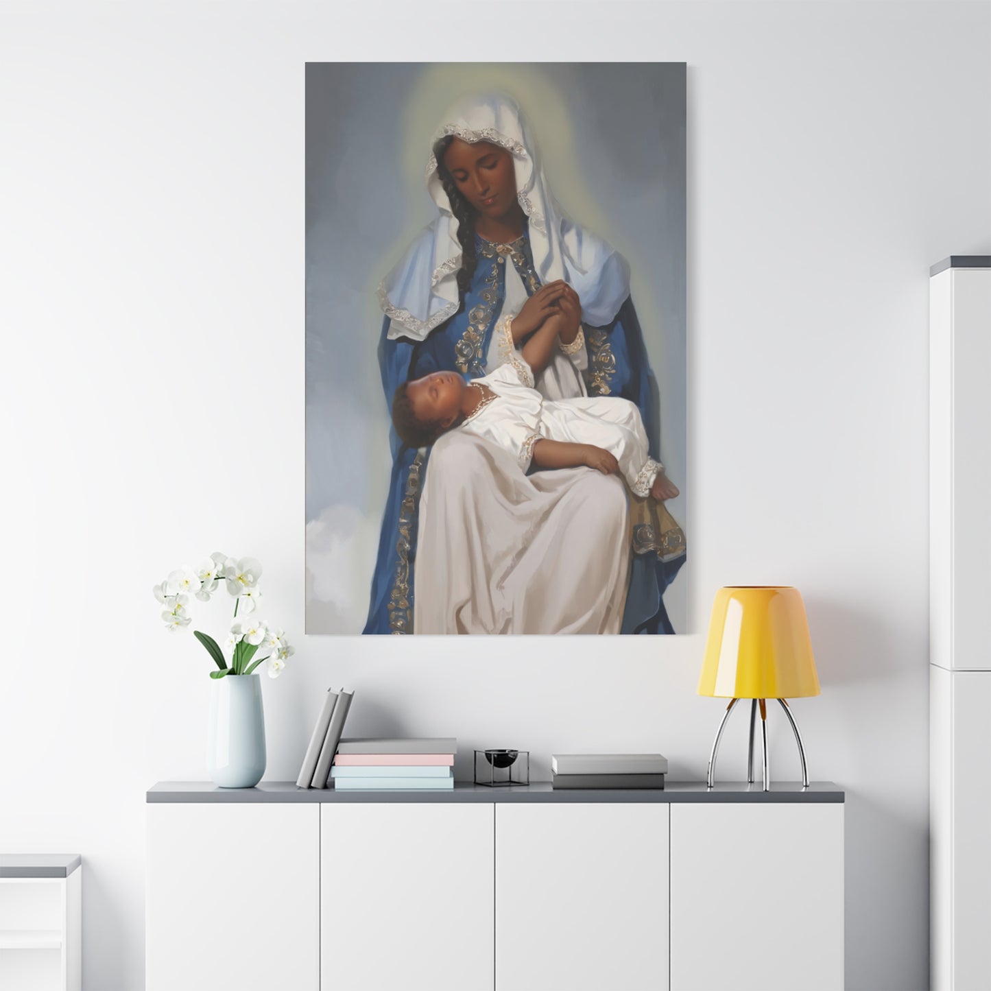 Our Lady Providence Mary Brown Skin Catholic Canvas Wall Art, Christian Decor