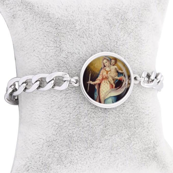 Our Lady Candelaria Bracelet Gold or Silver tone Religious Mother Mary Jewelry Simple Chain