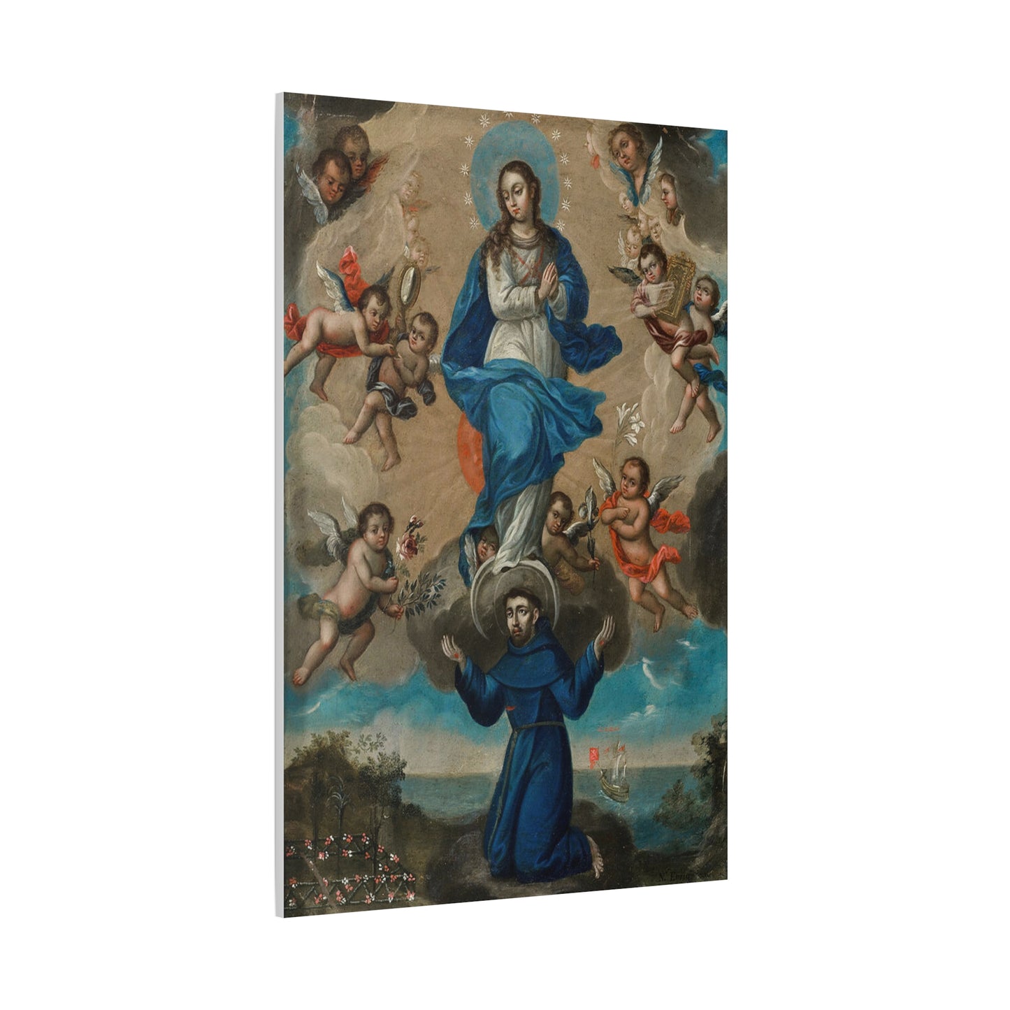 Immaculate Conception with Saint Francis and Angels Catholic HQ Print on Canvas Ready To Hang - Virgin Mary Canvas