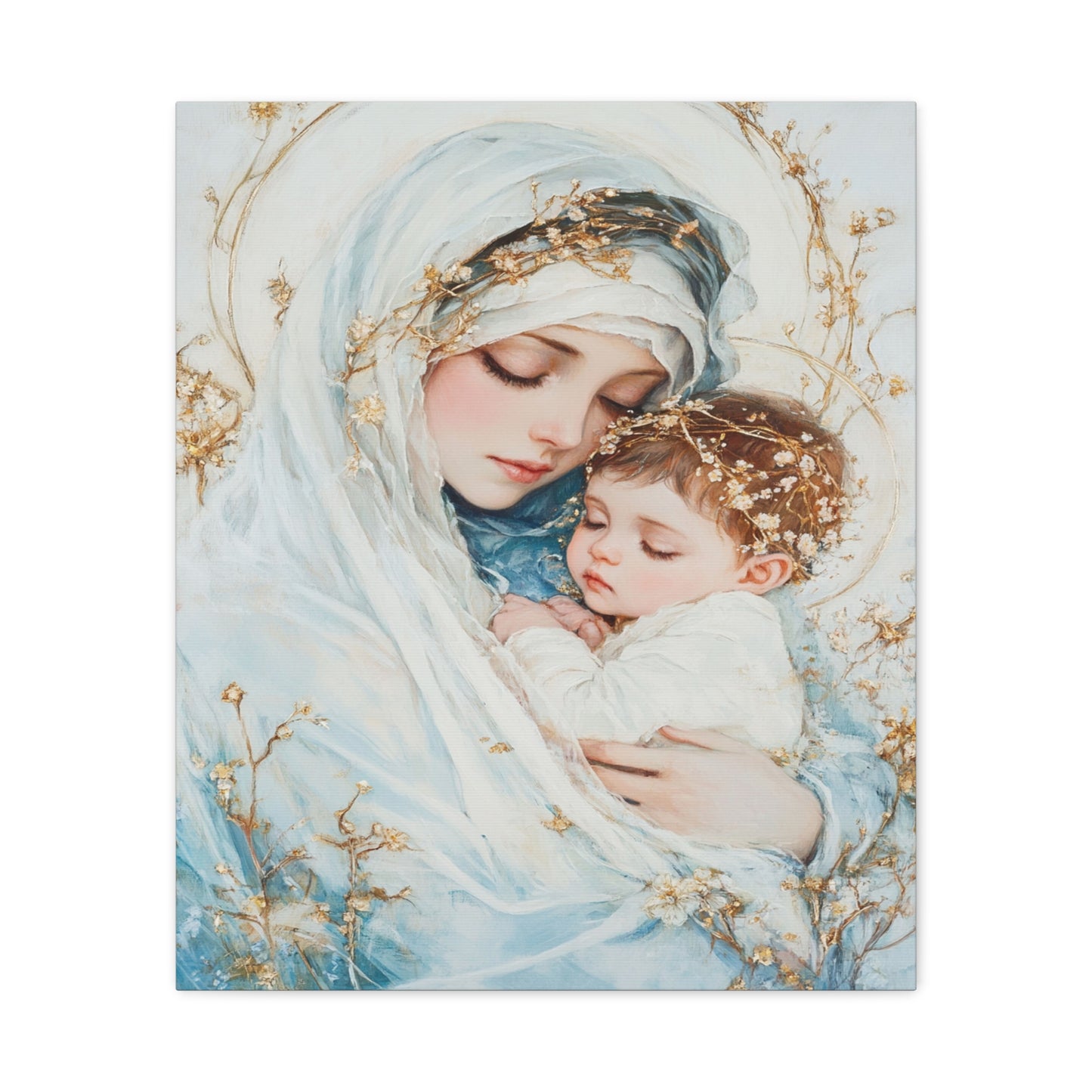 Holy Mother with Baby Jesus Catholic Canvas Wall Art, Christian Decor