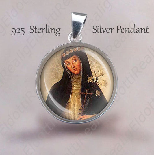 St. Columba of Rieti Religious Christian Pendant.  Sterling Silver 925 Pendant 20mm. Italian Saint Silver Medal Necklace