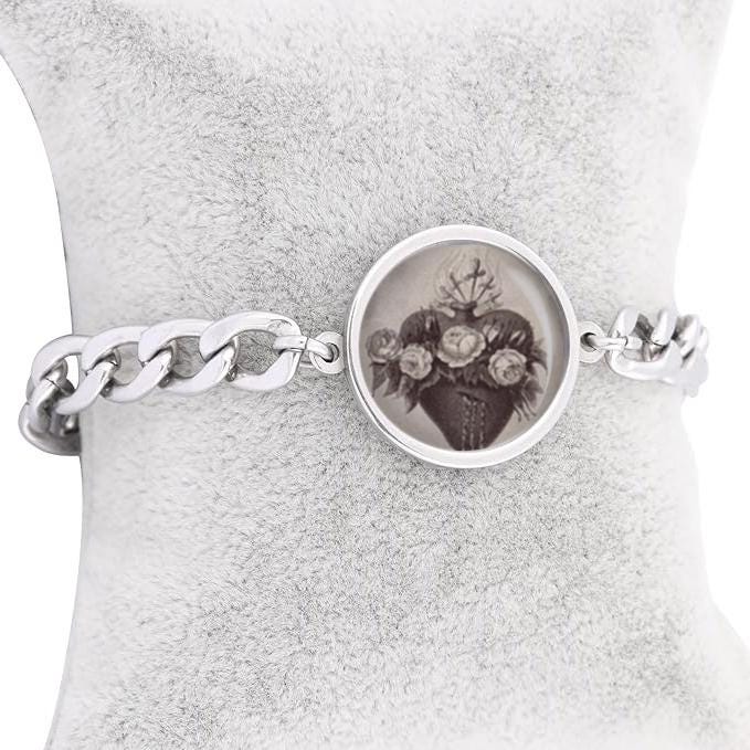 Our Lady Immaculate Seven Sorrows Curb Bracelet Gold or Silver tone Religious Jewelry Simple Chain