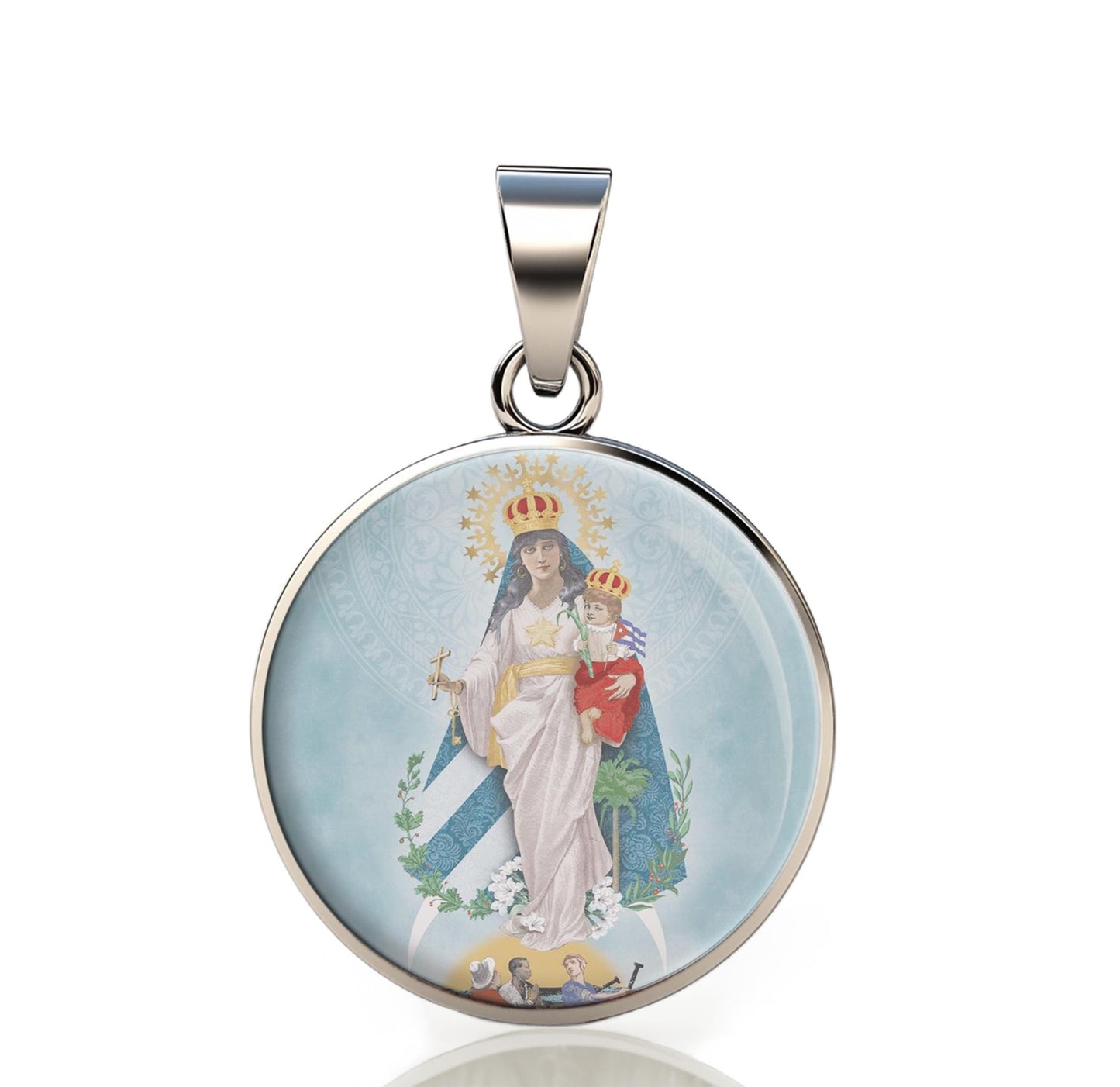 Our Lady Charity Virgin Catholic Mary 925 Sterling Silver Round Pendant Christian Religious Medal Small 20mm