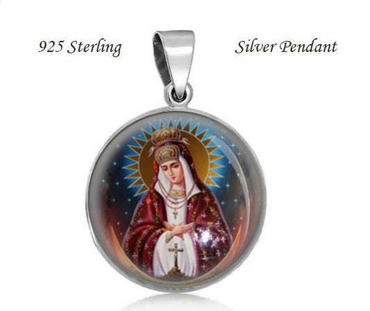 Mother Mary Ostrobramska Medal. Virgin Mary 925 Sterling Silver Pendant