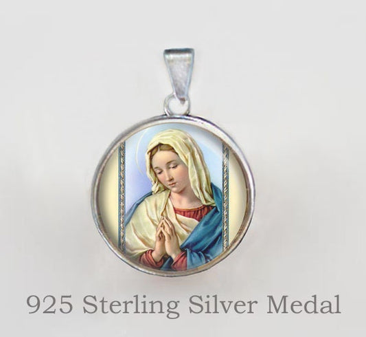 Our Lady of Mental Peace Virgin Mary Medal. 925 Sterling Silver Religious Christian Pendant