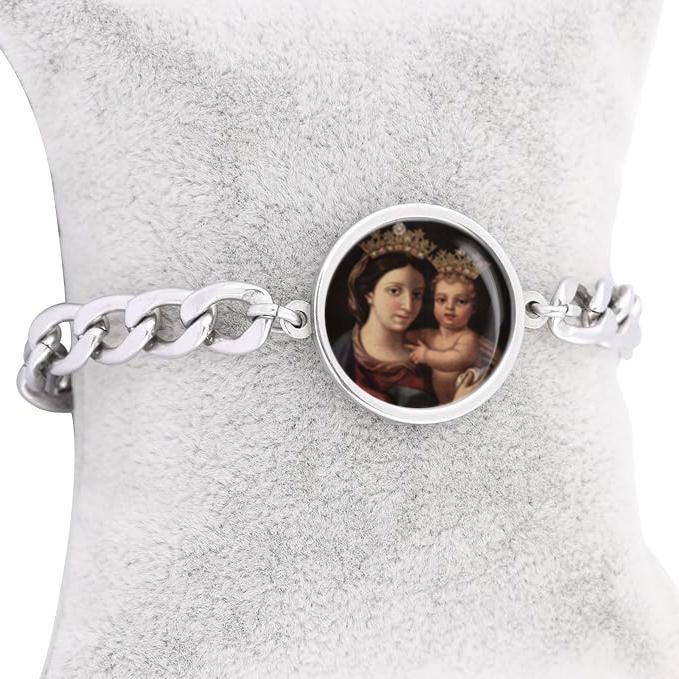 Our Lady Confidence Curb Bracelet Gold or Silver tone Religious Jewelry Simple Chain