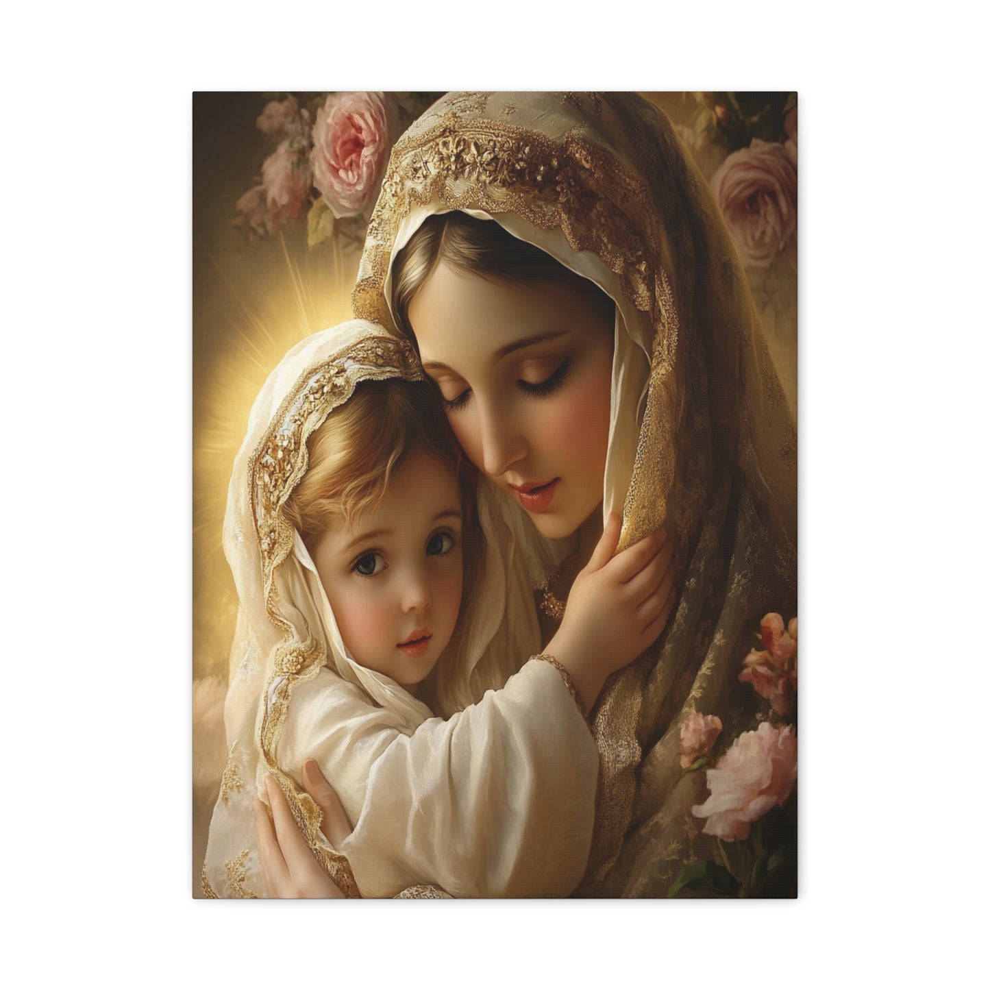 Mother Mary with Jesus Catholic Canvas Wall Art, Christian Decor