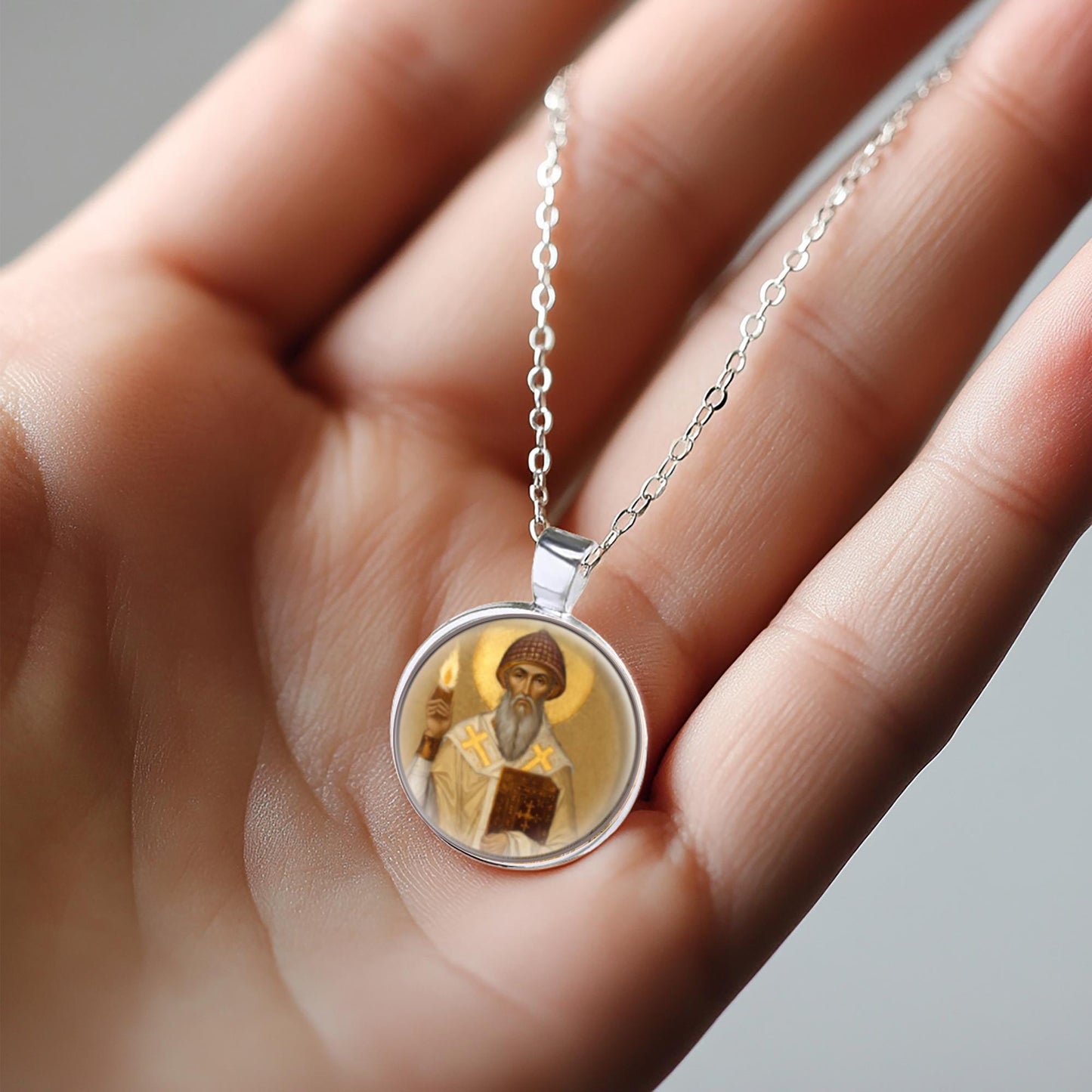 St Spyridon Saint Orthodox Medal Necklace Pendant