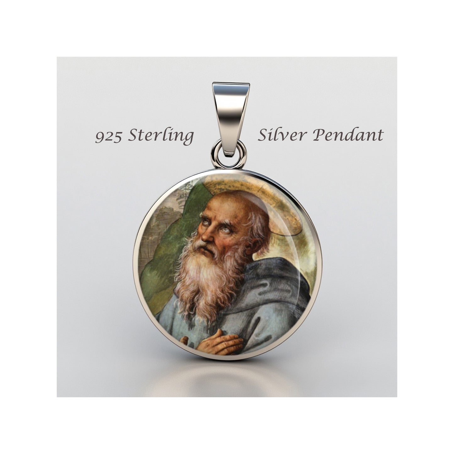 Saint Benedict Catholic sterling silver 925 Christian Medal Patron Pendant image 0