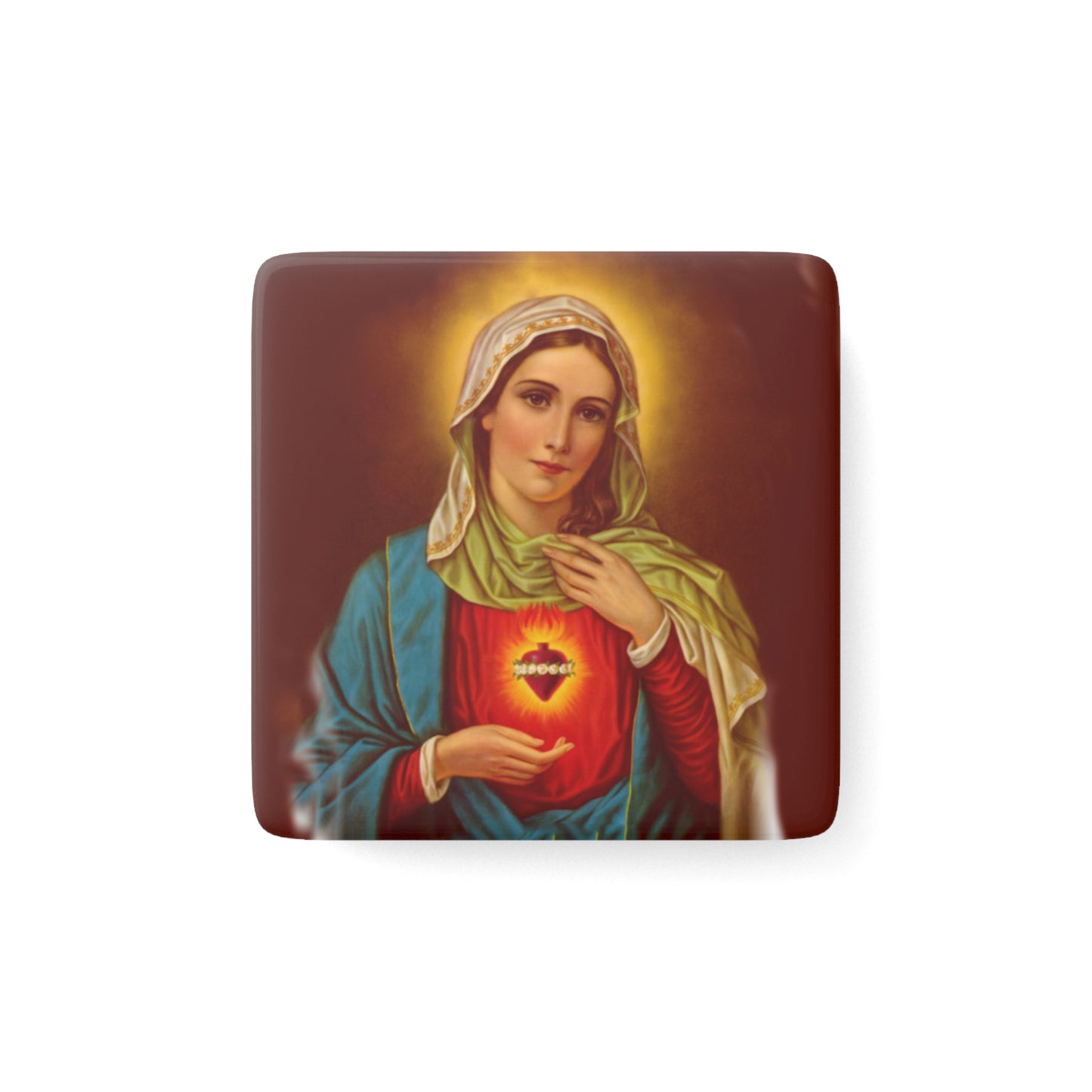 Porcelain Magnet, Square - Immaculate Mary Design, Religious Inspirational Gift, Christian Magnet, Catholic Fridge Decor, Religious Icon