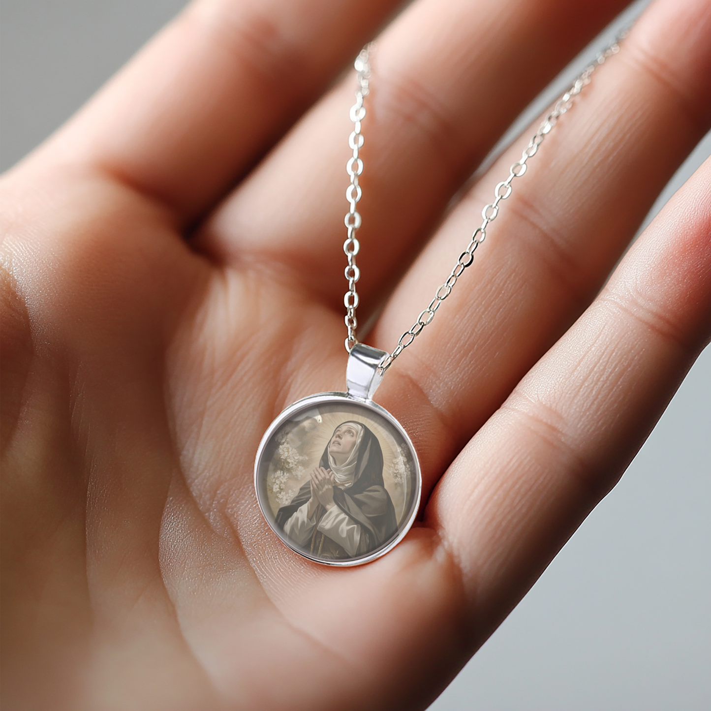 St. Teresa Of Avila Necklace Catholic Saint Pendant Medal image 3