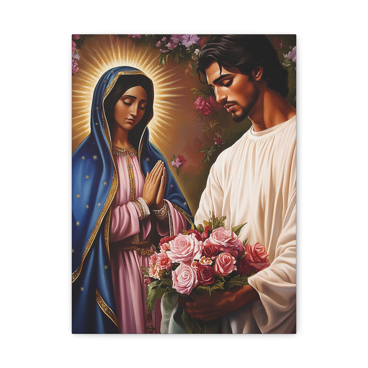 Our Lady Guadalupe and St. Juan Diego Full of Roses Catholic Canvas Wall Art, Christian Decor