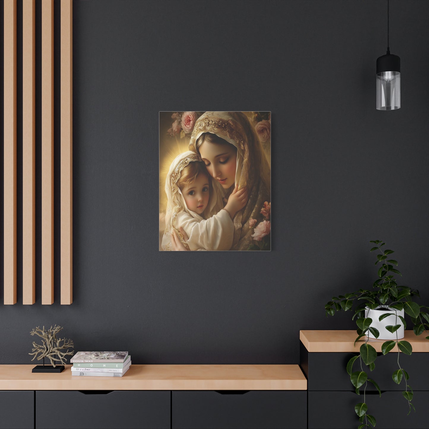 Mother Mary with Jesus Catholic Canvas Wall Art, Christian Decor
