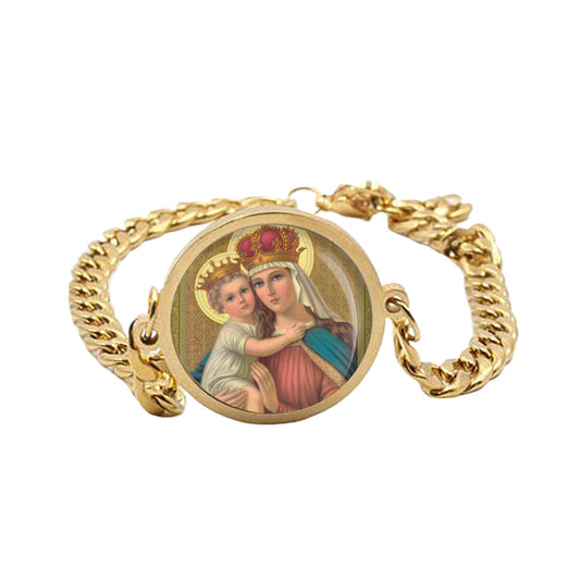 Our Lady Good Remedy Curb Bracelet Gold or Silver tone Religious Jewelry Simple Chain