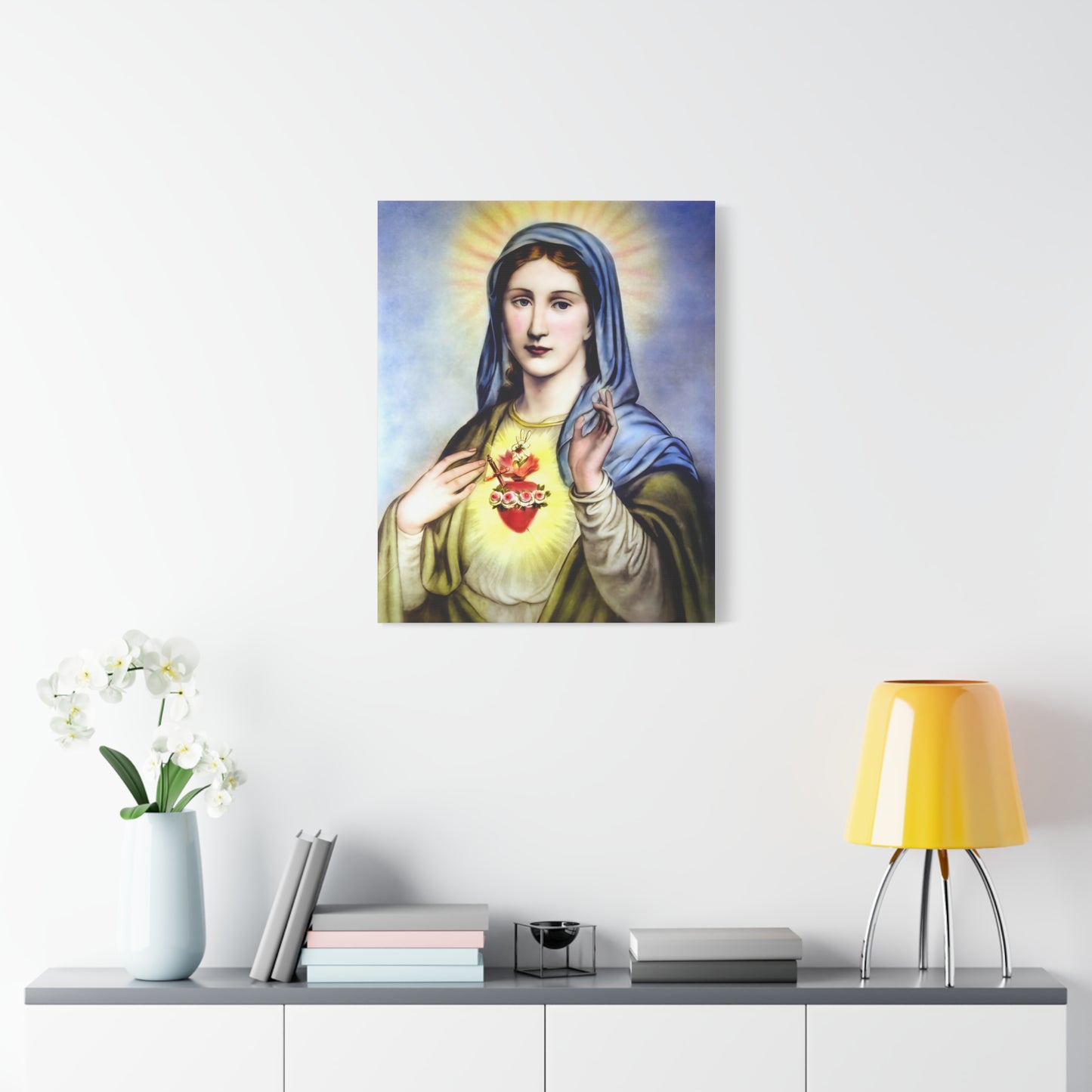 Ready to Hang - Immaculate Heart Virgin Mary Catholic Canvas Wall Art, Christian Decor